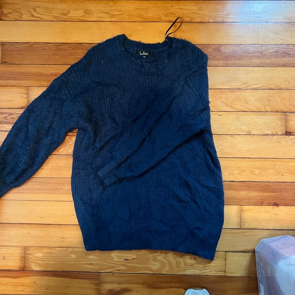 Lulus Navy Knit eyelash Sweater dress